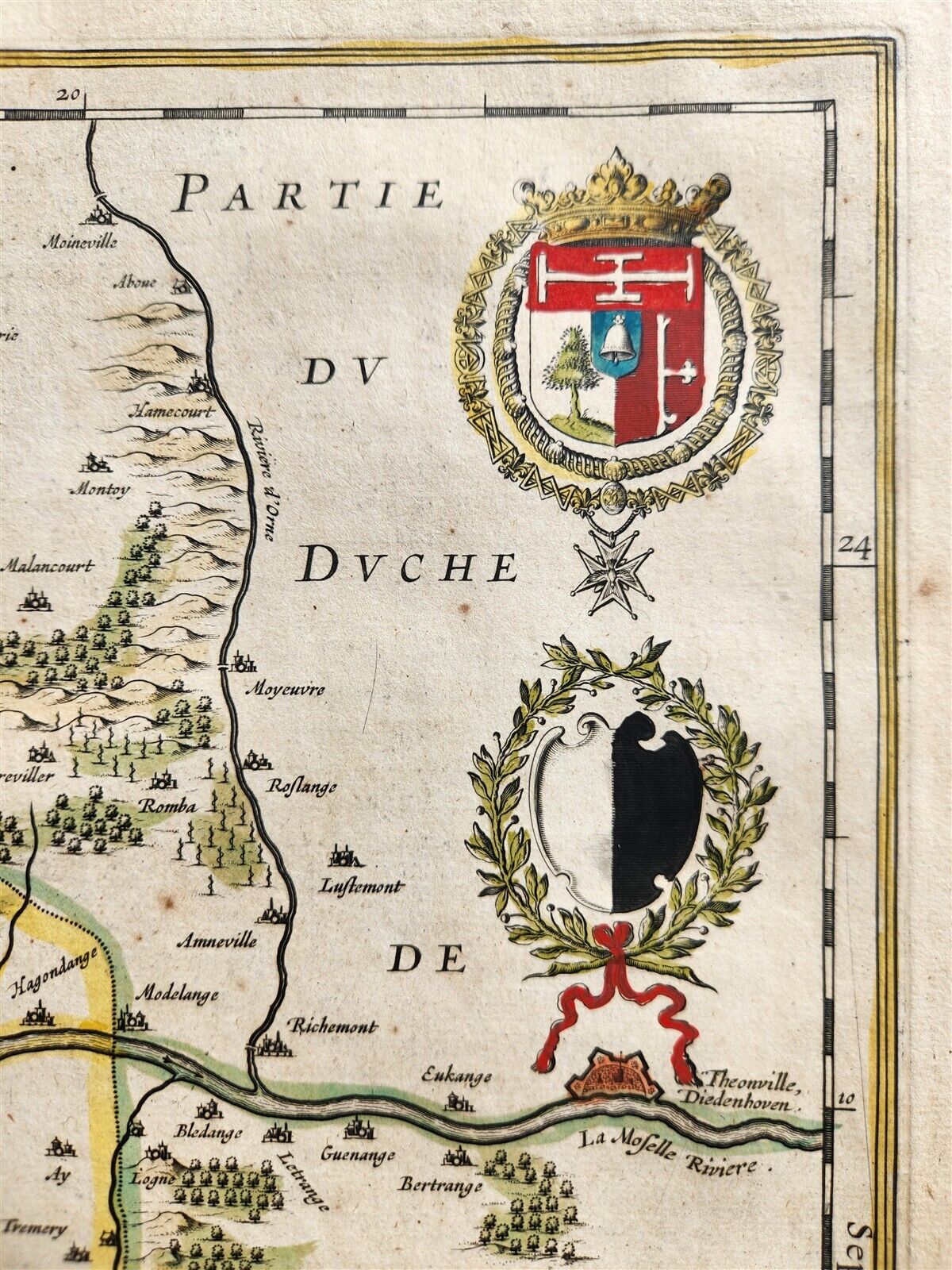 1640 MAP of FRANCE METZ LORRAINE by WILLEM BLAEU antique AUTHENTIC hand colored