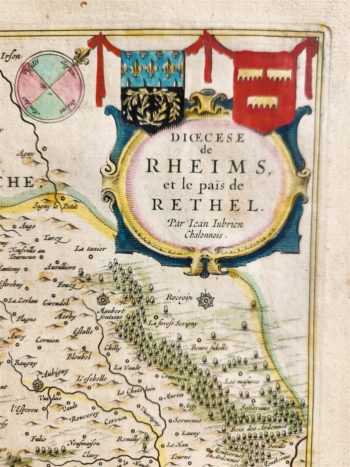 1640 MAP of RHEIMS RETHEL FRANCE by WILLEM BLAEU antique AUTHENTIC hand colored