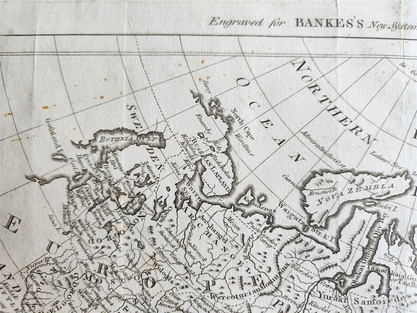 1785 RUSSIAN EMPIRE Discoveries between Asia and North America antique MAP