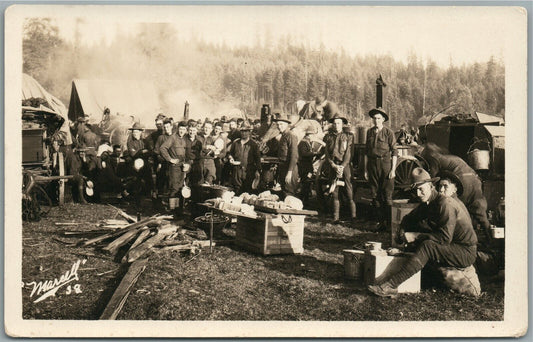 US WWI MILITARY DINNER TIME ANTIQUE REAL PHOTO POSTCARD RPPC