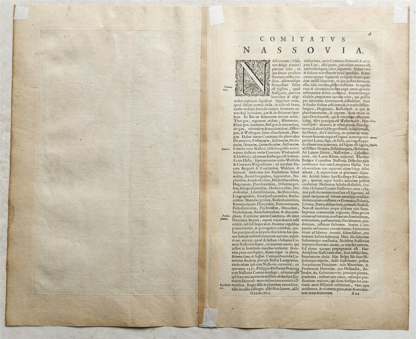 1640 MAP of GERMANY COUNTY of NASSAU by WILLEM BLAEU antique AUTHENTIC