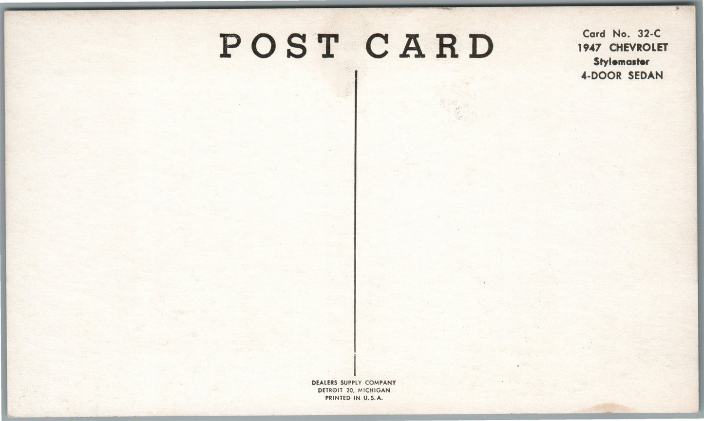 1947 CHEVROLET STYLEMASTER 4 DOOR SEDAN VINTAGE POSTCARD