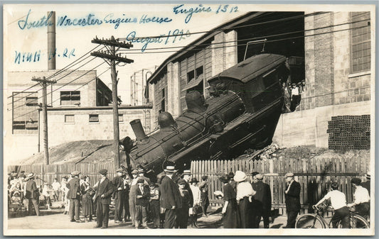 SOUTH WORCESTER CT ENGINE HOUSE TRAIN railway ANTIQUE REAL PHOTO POSTCARD RPPC