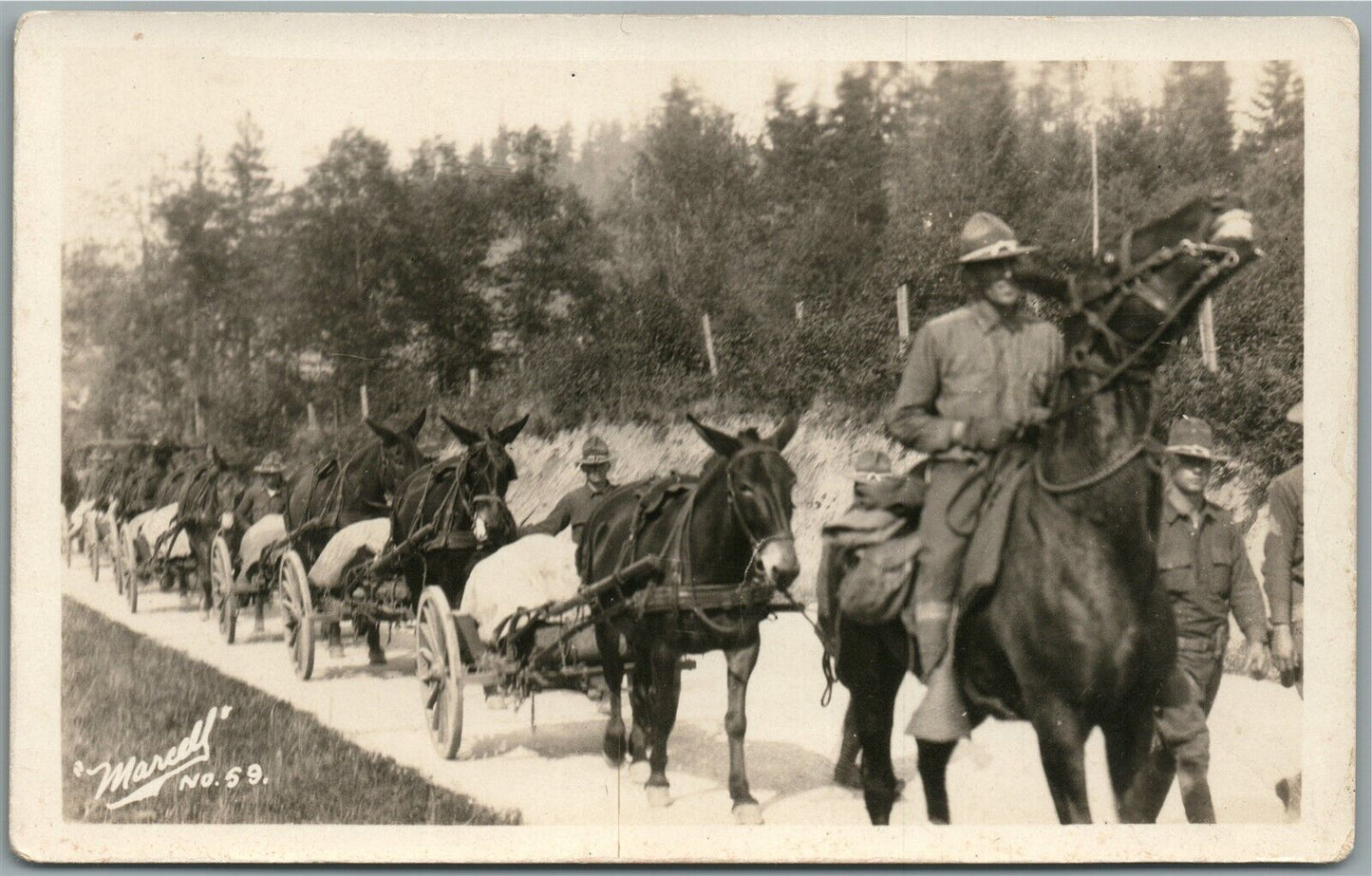 US WWI MILITARY HORSE UNIT in FRANCE ANTIQUE REAL PHOTO POSTCARD RPPC