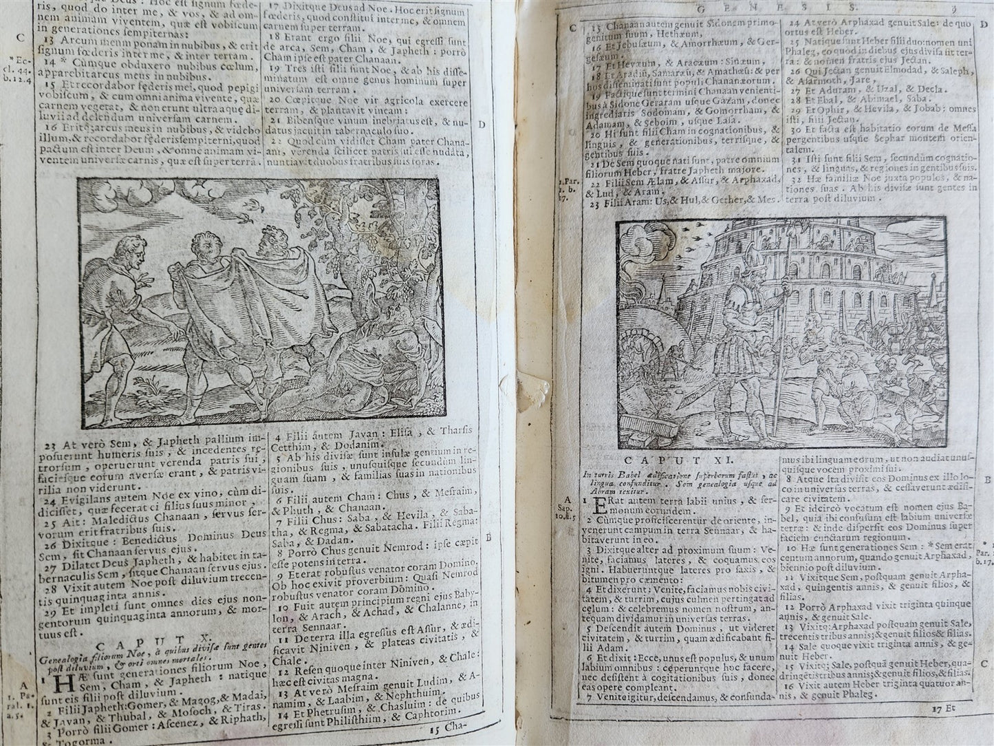 1721 BIBLE in LATIN FULLY ILLUSTRATED antique vellum bound