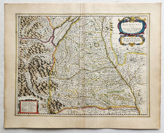 1640 MAP of GERMANY BAVARIA AUGSBURG by WILLEM BLAEU antique AUTHENTIC