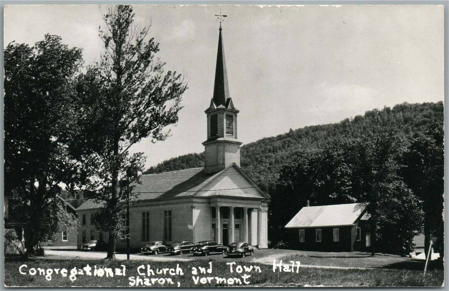 SHARON VT CHURCH & TOWN HALL VINTAGE REAL PHOTO POSTCARD RPPC