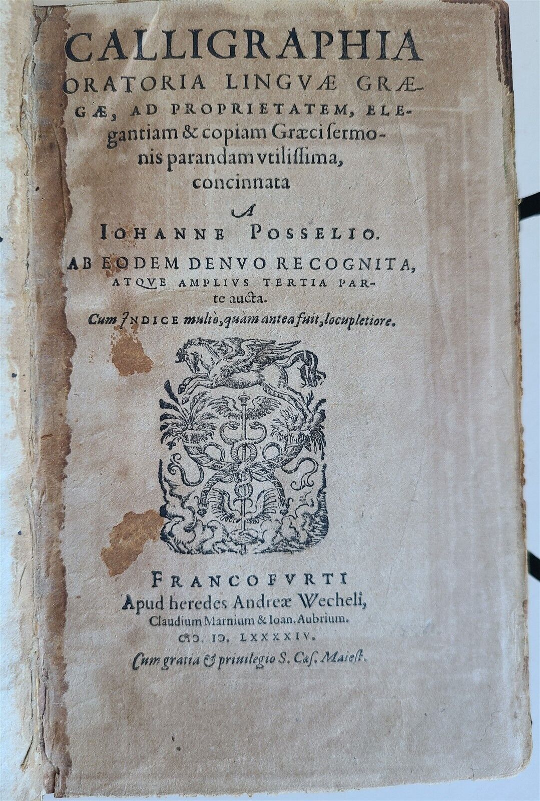 1594 CALLIGRAPHIA by Johannes Posselius antique PIGSKIN BINDING w/ CLASPS