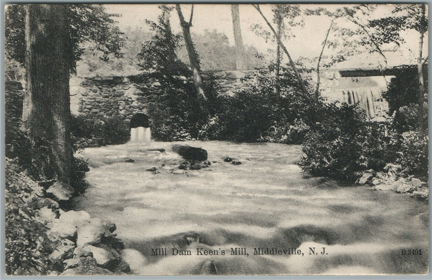 MIDDLEVILLE NJ KEEN'S MILL DAM ANTIQUE POSTCARD