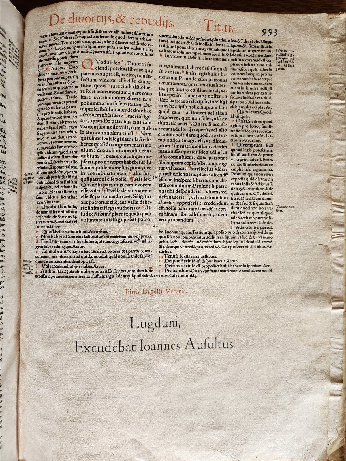 1557 LAW BOOK PART of Corpus Juris Civilis DIGESTA antique MASSIVE FOLIO vellum