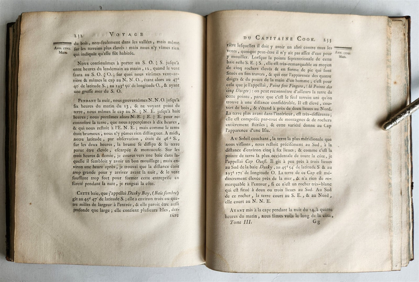 1774 RELATION des VOYAGES by J.HAWKESWORTH antique CAPT. JAMES COOK Vol. III