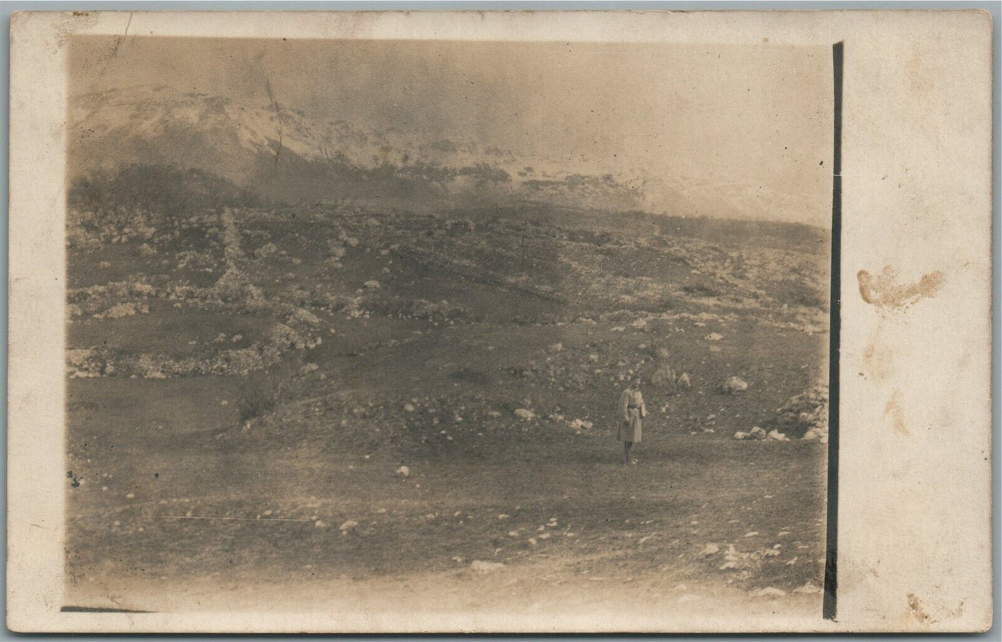 WWI ERA BATTLE FIELD w/ SOLDIER ANTIQUE REAL PHOTO POSTCARD RPPC