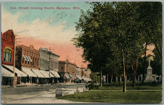 BARABOO WI OAK STREET ANTIQUE POSTCARD