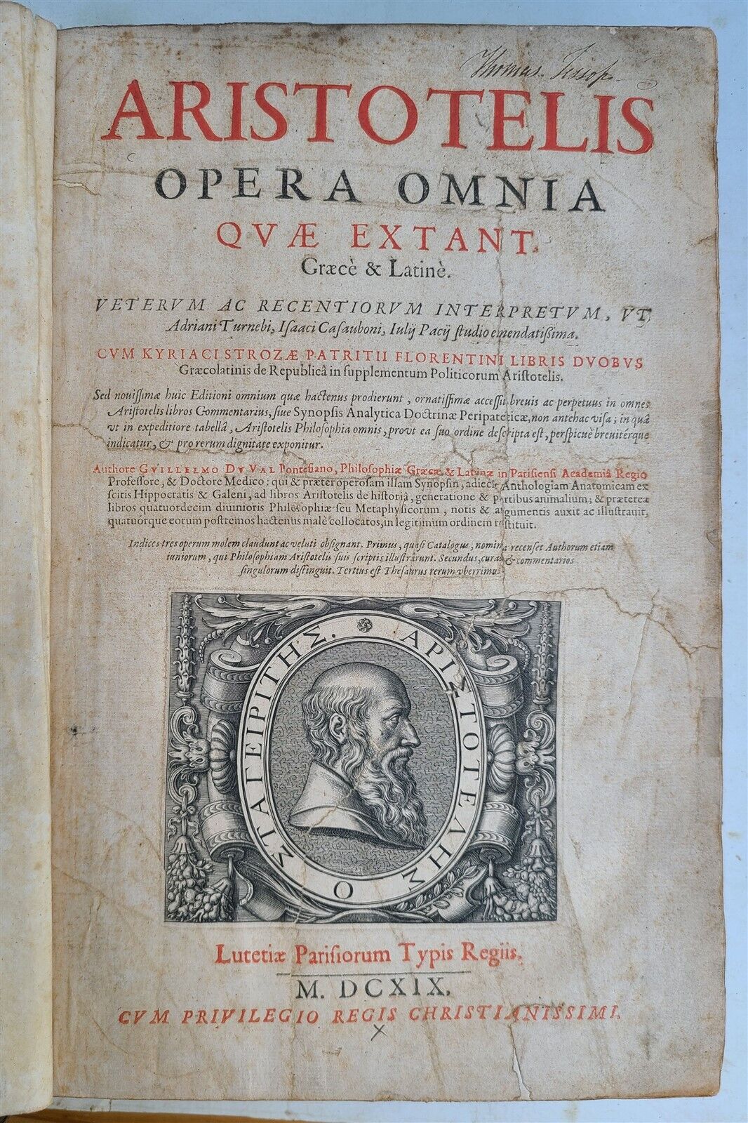 1619 ARISTOTLE OPERA OMNIA 2 MASSIVE FOLIOS antique GREEK & LATIN