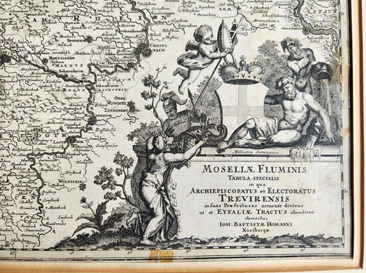 1720s MAP of GERMANY MOSELLE RIVER by J.B.HOMANN antique AUTHENTIC hand colored