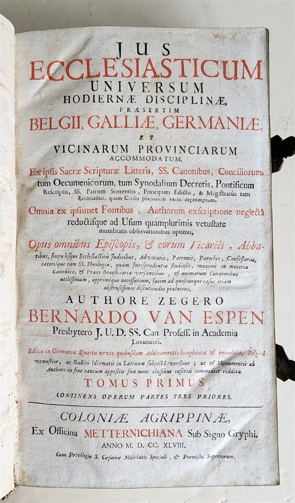 1748 CANON LAW by ESPENIUS antique BLIND-STAMPED PIGSKIN FOLIO