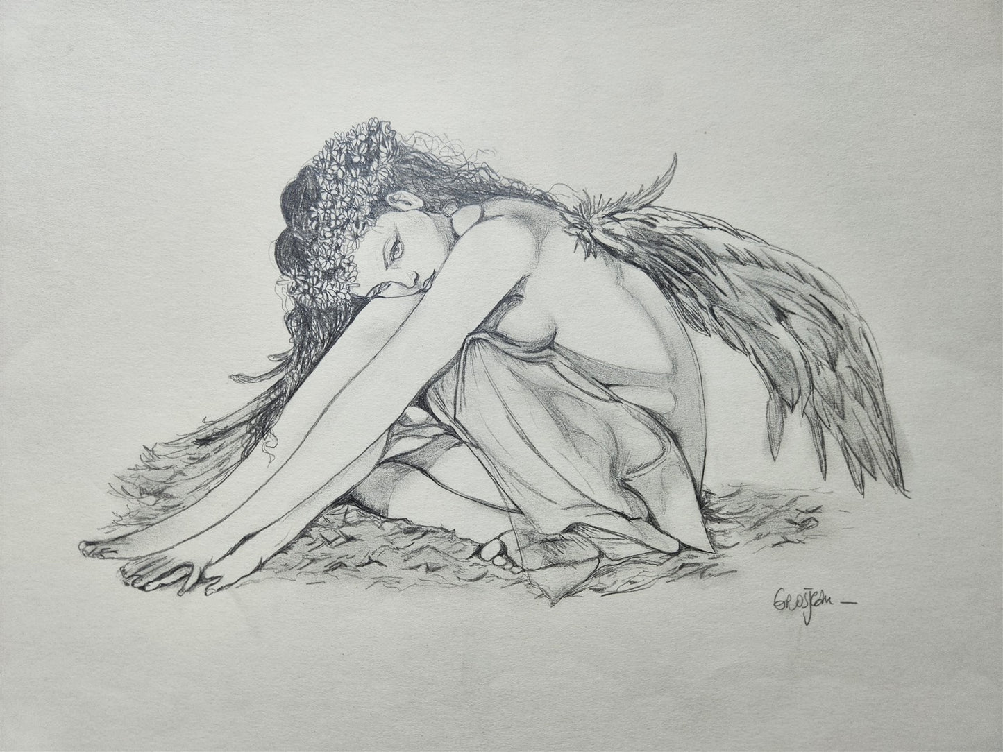 ILLUSTRATION ART FEMALE lot of 3 PENCIL DRAWINGS vintage signed