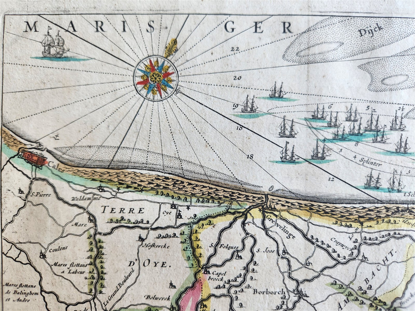 1640 DUCHY of FLANDERS BELGIUM MAP by WILLEM BLAEU antique AUTHENTIC handcolored