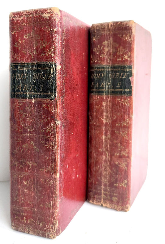 1684 BIBLE in ENGLISH ILLUSTRATED w/89 PLATES 2 VOLS OLD & NEW TESTAMENT antique