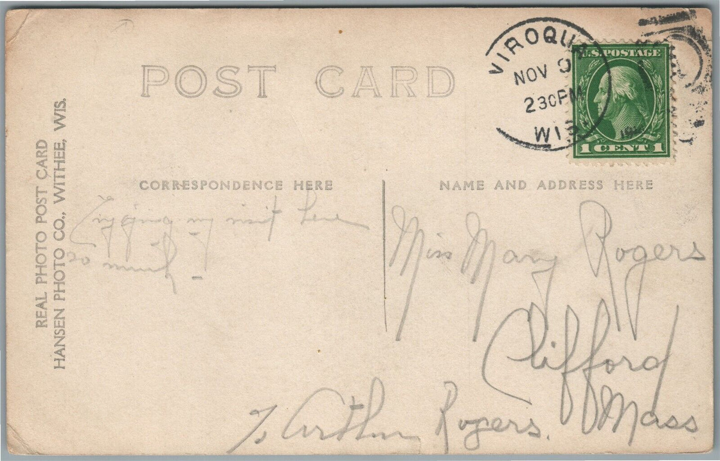 VIROQUE WI JEFFERSON STREET ANTIQUE REAL PHOTO POSTCARD RPPC