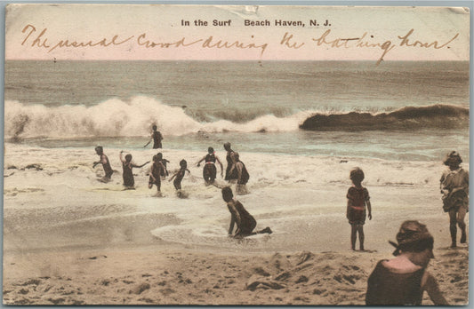 BEACH HEAVEN NJ IN THE SURF ANTIQUE POSTCARD
