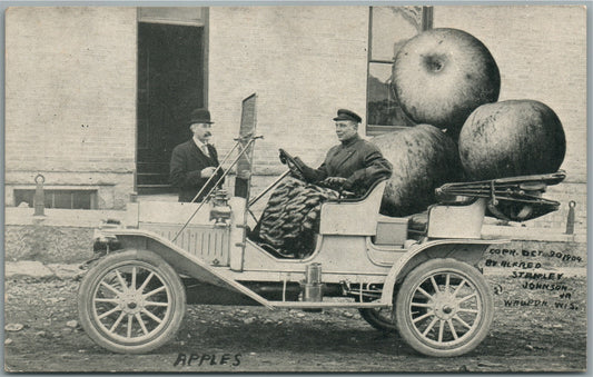 WAUPON WI EXAGGERATED APPLES ANTIQUE POSTCARD