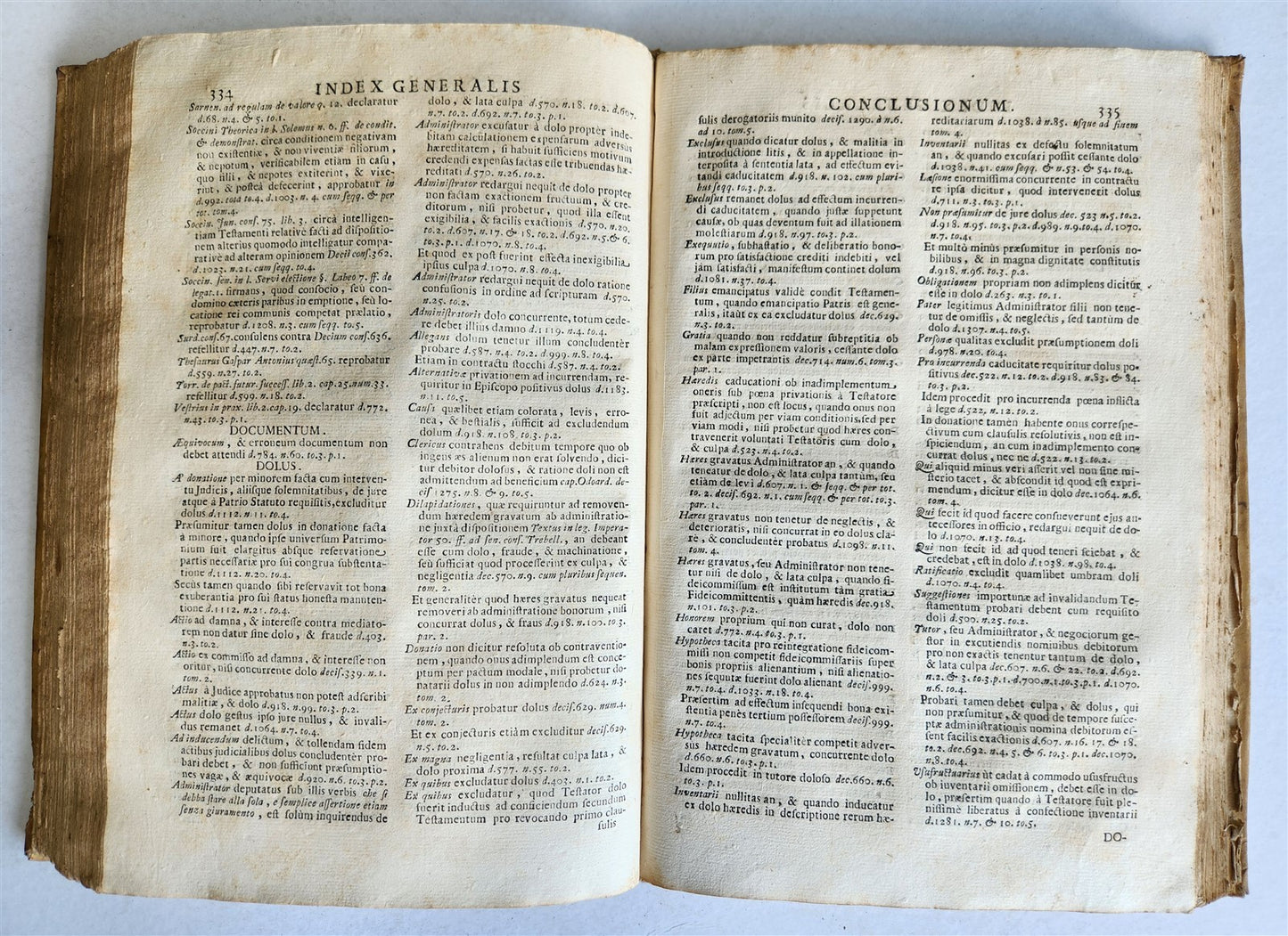 1720s LAW BOOK INDEX GENERALIS CONCLUSIONUM antique VELLUM BOUND FOLIO Vol.1