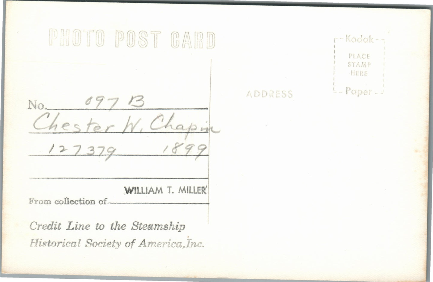 STEAMSHIP CHESTER W. CHAPIN VINTAGE REAL PHOTO POSTCARD RPPC