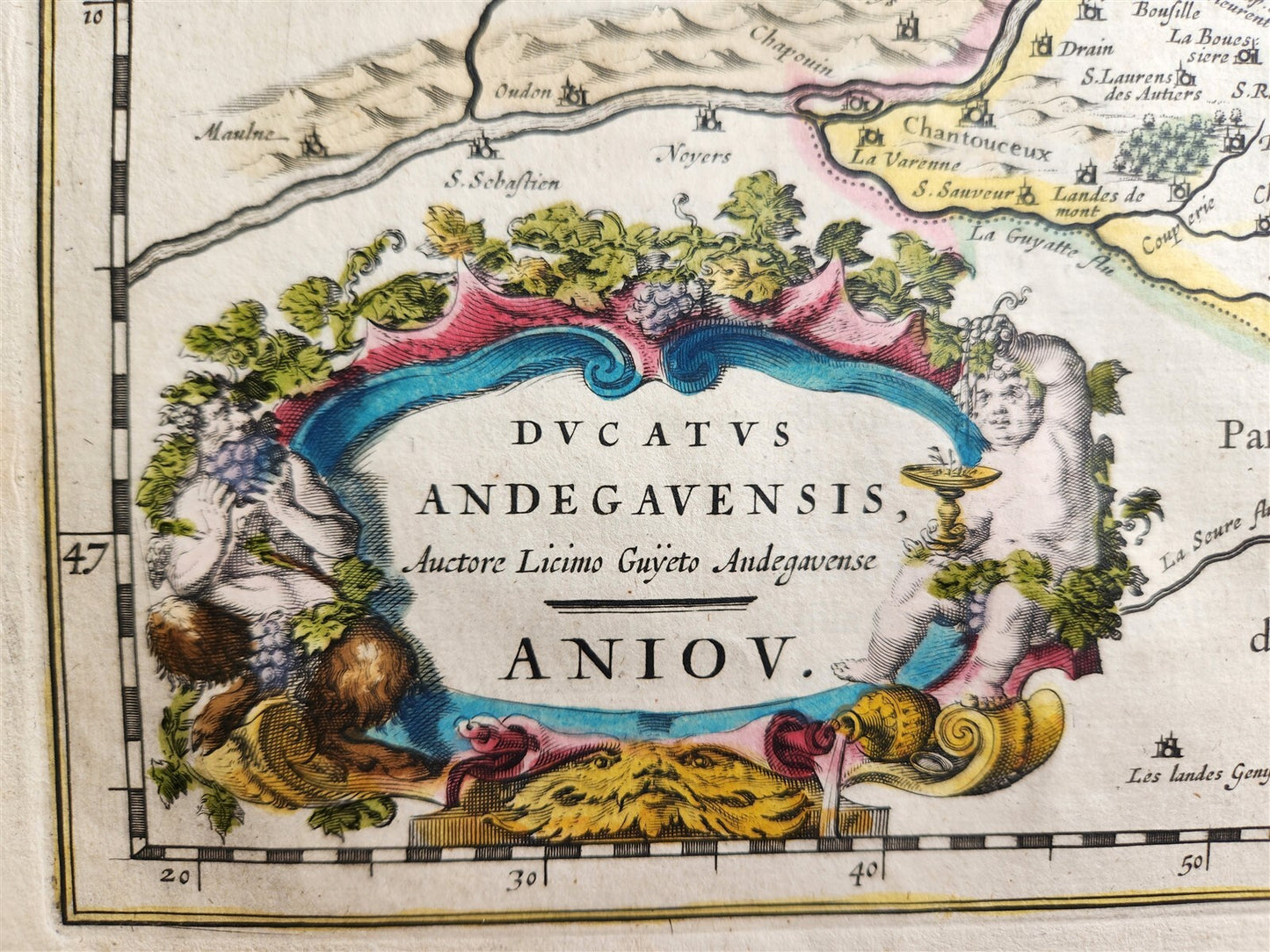 1640 MAP of FRANCE ANJOU by WILLEM BLAEU antique AUTHENTIC hand colored