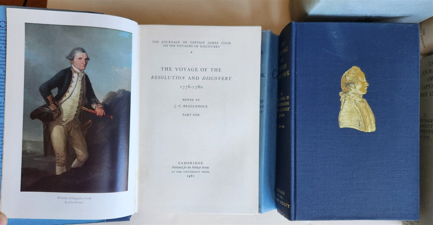 1967-74 JOURNALS of CAPTAIN JAMES COOK on HIS VOYAGES of DISCOVERY antique 5 VOL