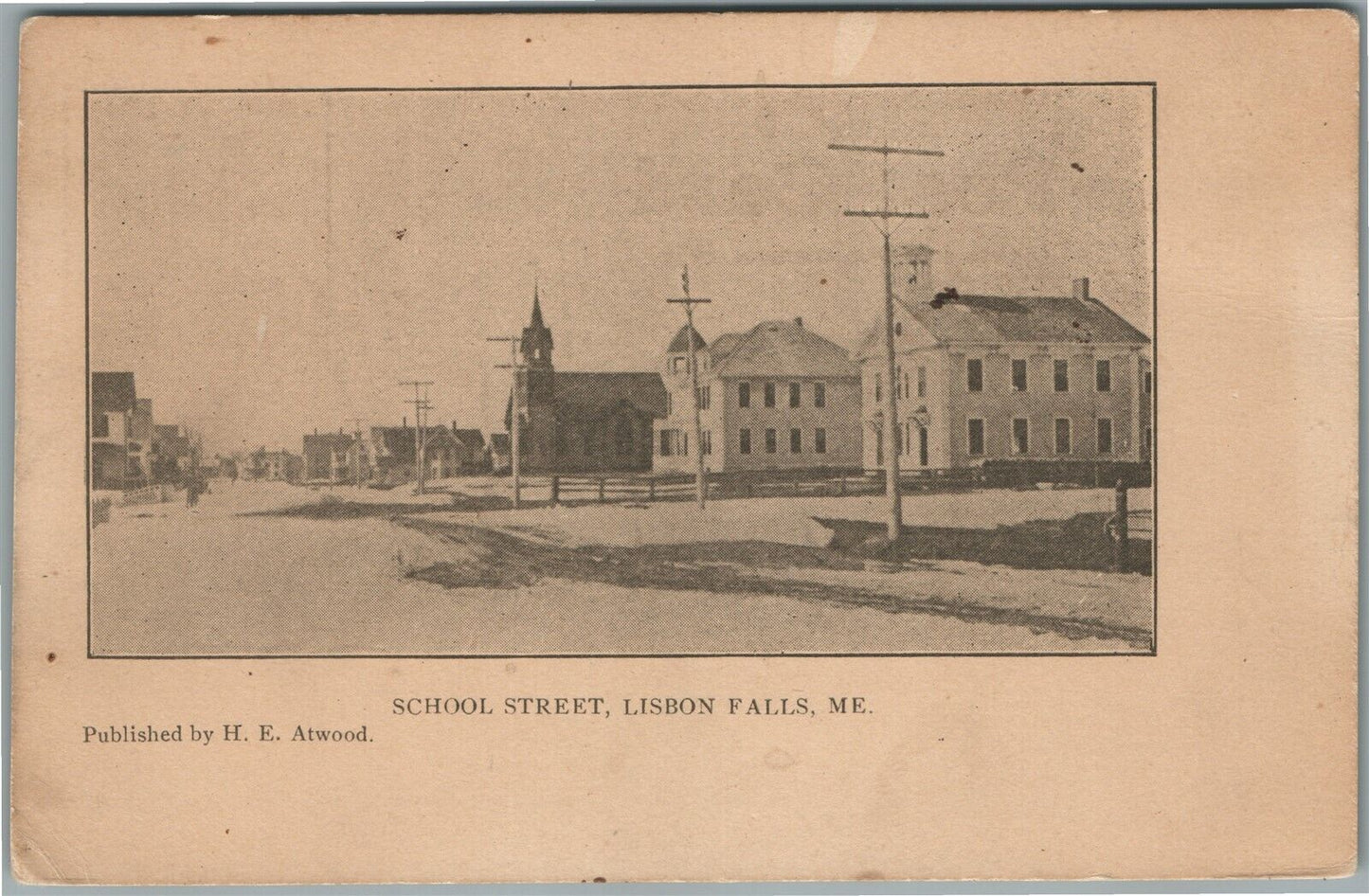 LISBON FALLS ME SCHOOL STREET ANTIQUE POSTCARD