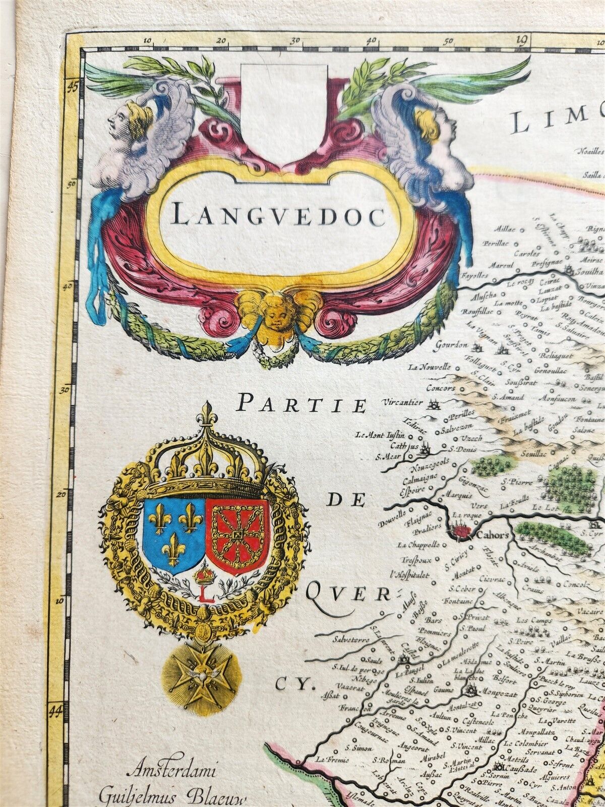 1640 MAP of FRANCE LANGUEDOC by WILLEM BLAEU antique AUTHENTIC hand colored