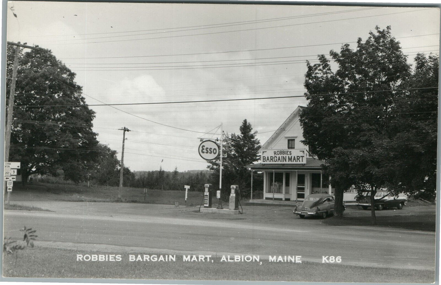 ALBION ME ESSO GAS STATION ROBBIES BARGAIN MART VINTAGE REAL PHOTO POSTCARD RPPC