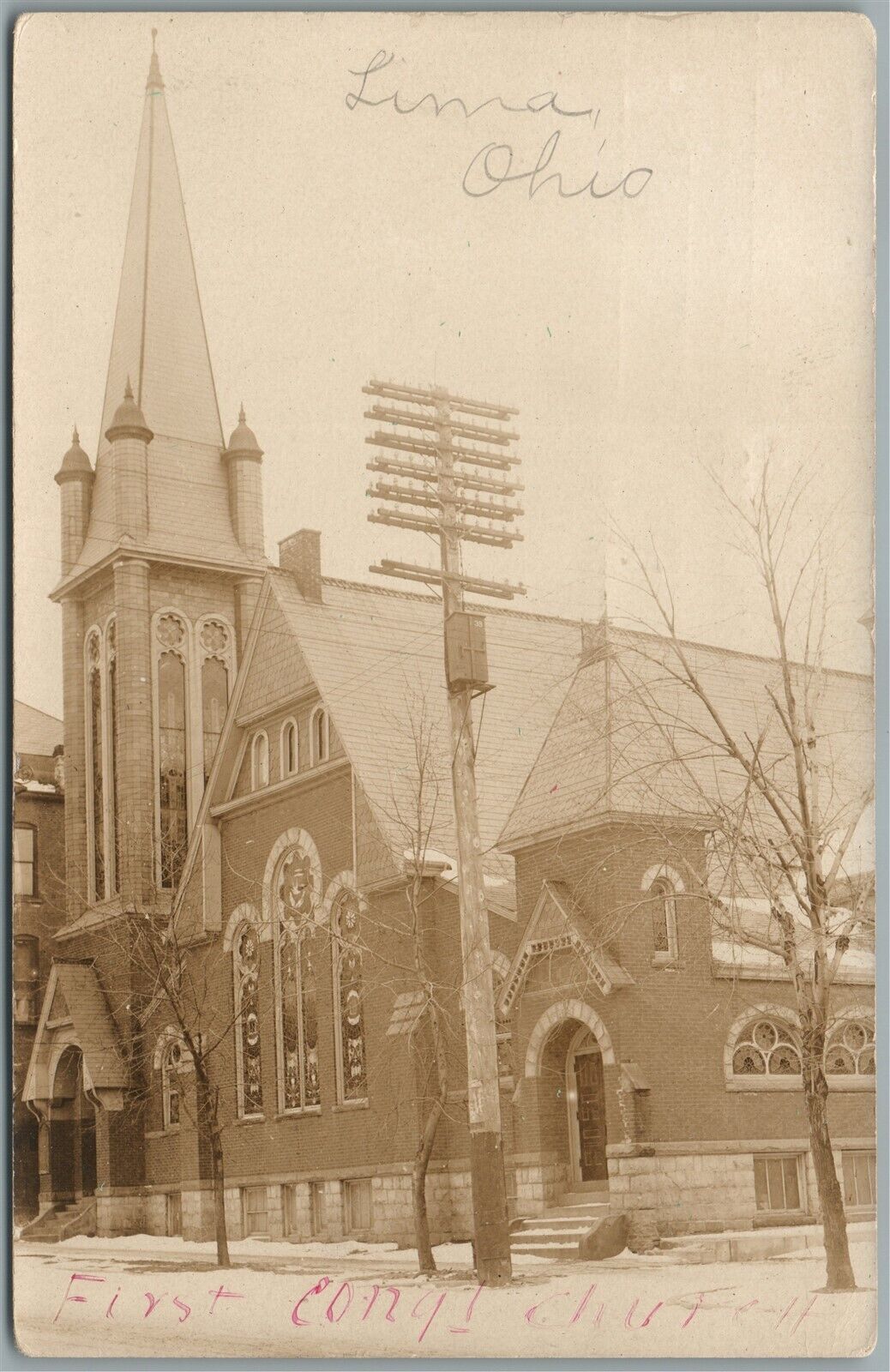 LIMA OH 1st CONGREGATIONAL CHURCH ANTIQUE REAL PHOTO POSTCARD RPPC