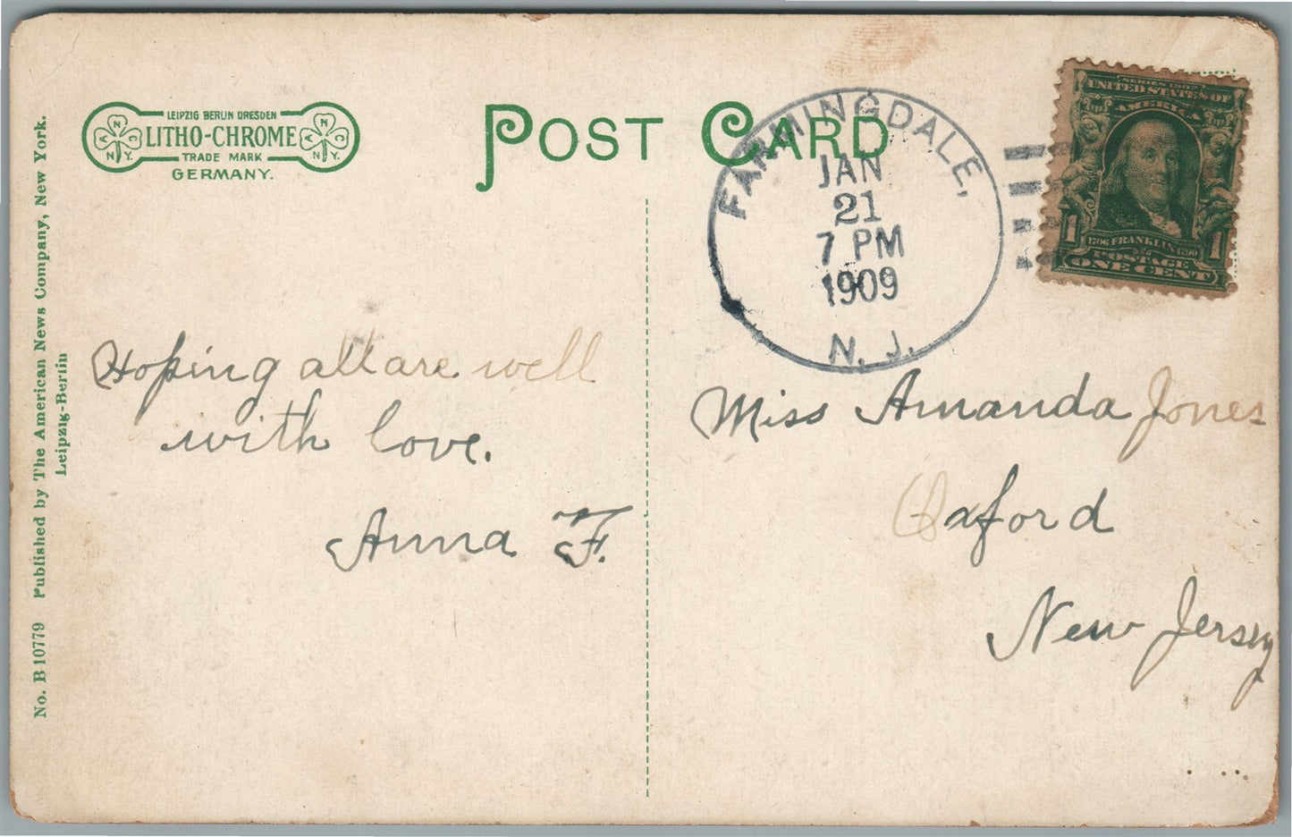 FARMINGDALE NJ MAIN STREET ANTIQUE POSTCARD