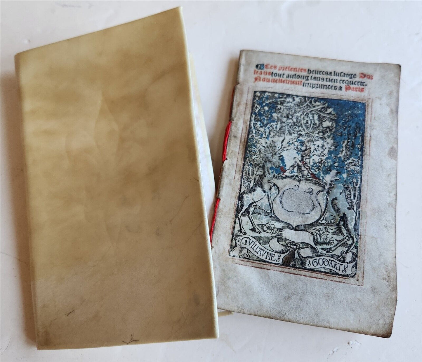 1519 BOOK OF HOURS PRINTED on VELLUM FRAGMENT antique POST-INCUNABULA scarce