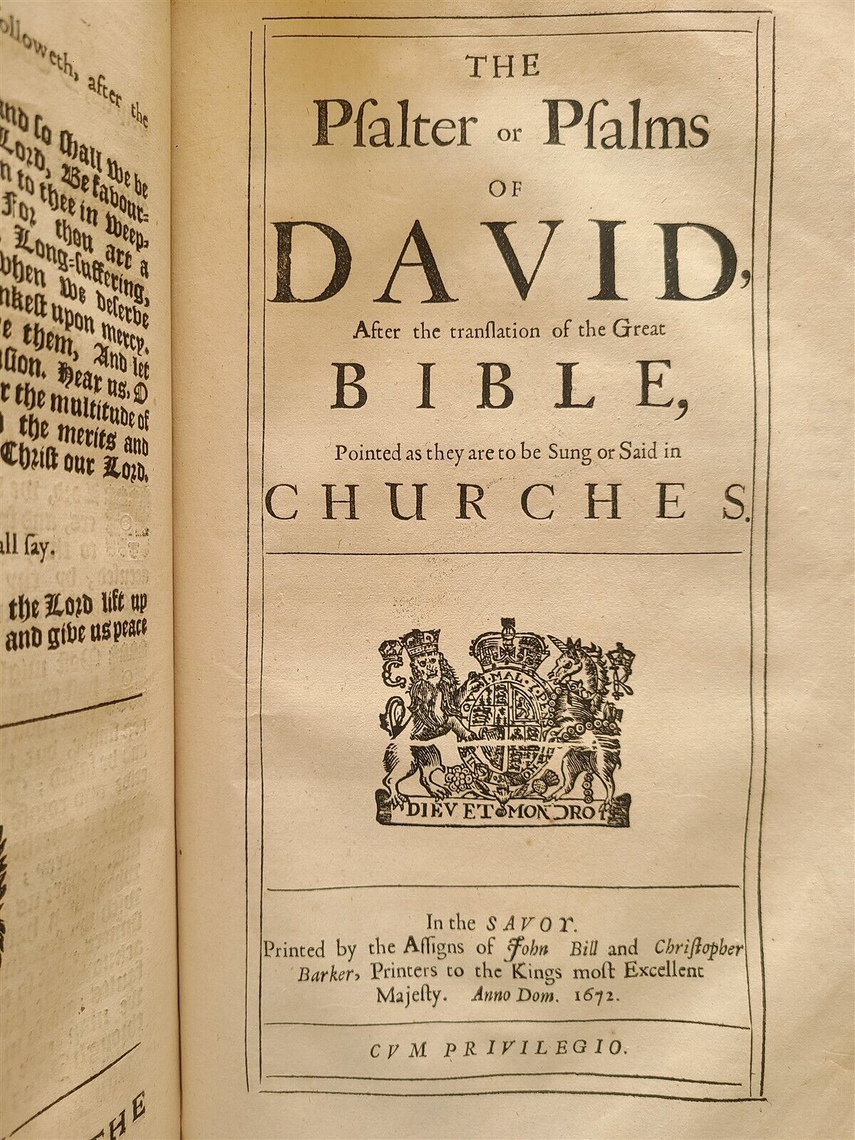 1669 BOOK of COMMON PRAYER w/ 1672 PSALTER antique FOLIO in ENGLISH rare