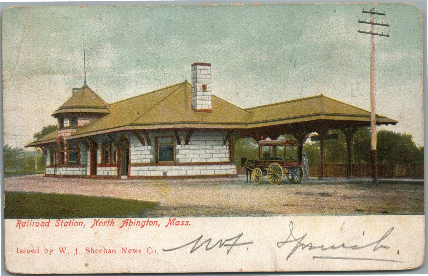 ABINGTON MA RAILROAD STATION RAILWAY DEPOT ANTIQUE POSTCARD