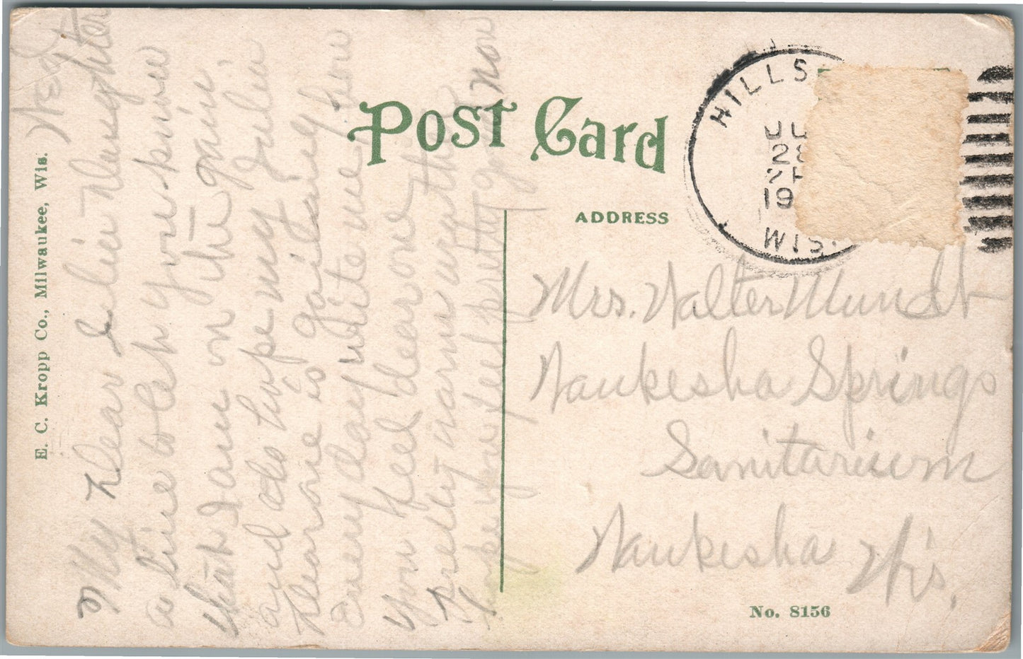 HILLBORO WI HOSPITAL ANTIQUE POSTCARD