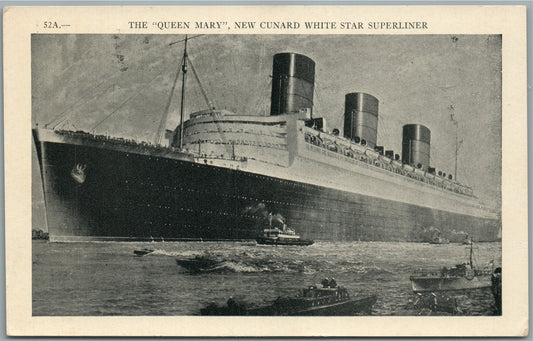 QUEEN MARY SHIP NEW CUNARD WHITE STAR SUPERLINER ANTIQUE POSTCARD