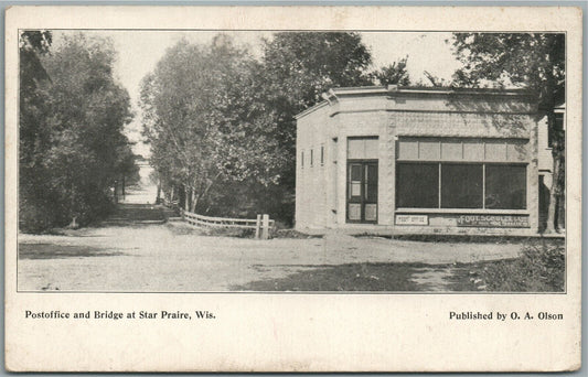 STAR PRAIRIE WI POST OFFICE AND BRIDGE ANTIQUE POSTCARD