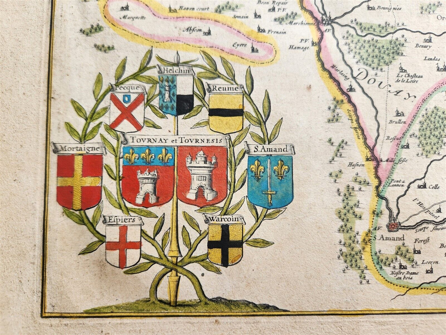 1640 MAP of FRANCE FLANDERS by WILLEM BLAEU antique AUTHENTIC hand colored