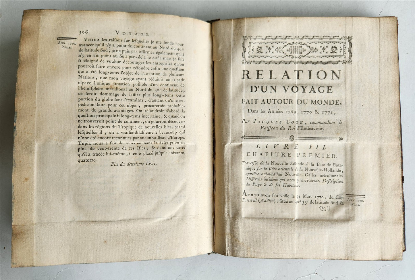 1774 RELATION des VOYAGES by J.HAWKESWORTH antique CAPT. JAMES COOK Vol. III
