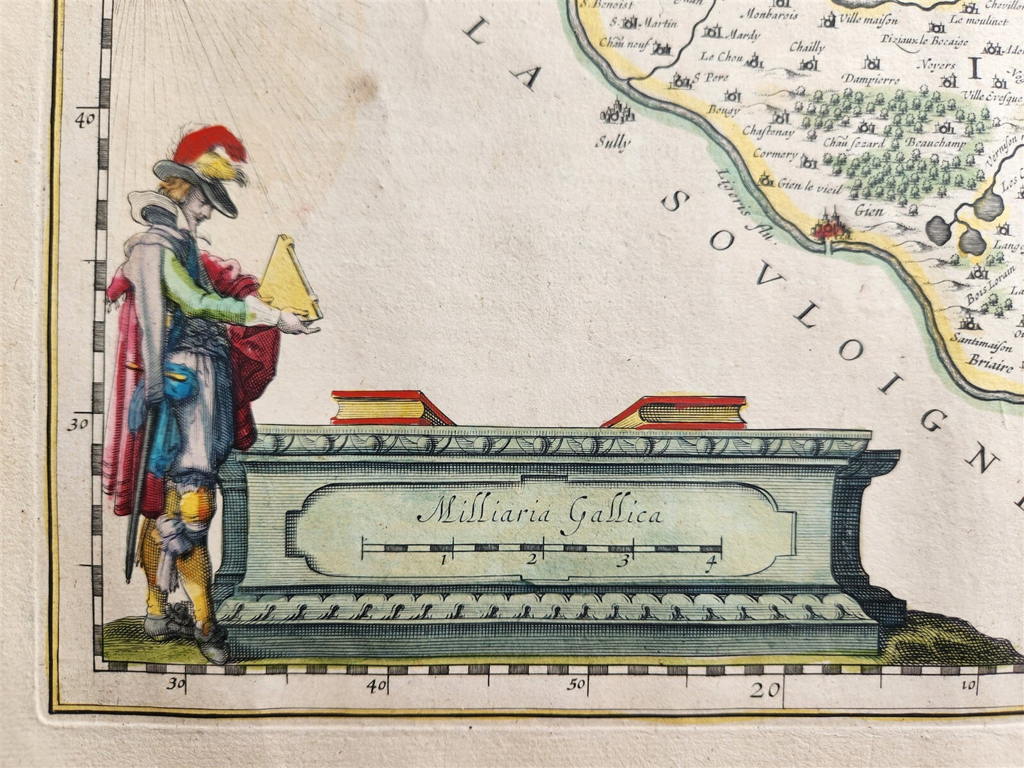1640 MAP GASTINOIS SENONOIS FRANCE WILLEM BLAEU antique AUTHENTIC hand colored