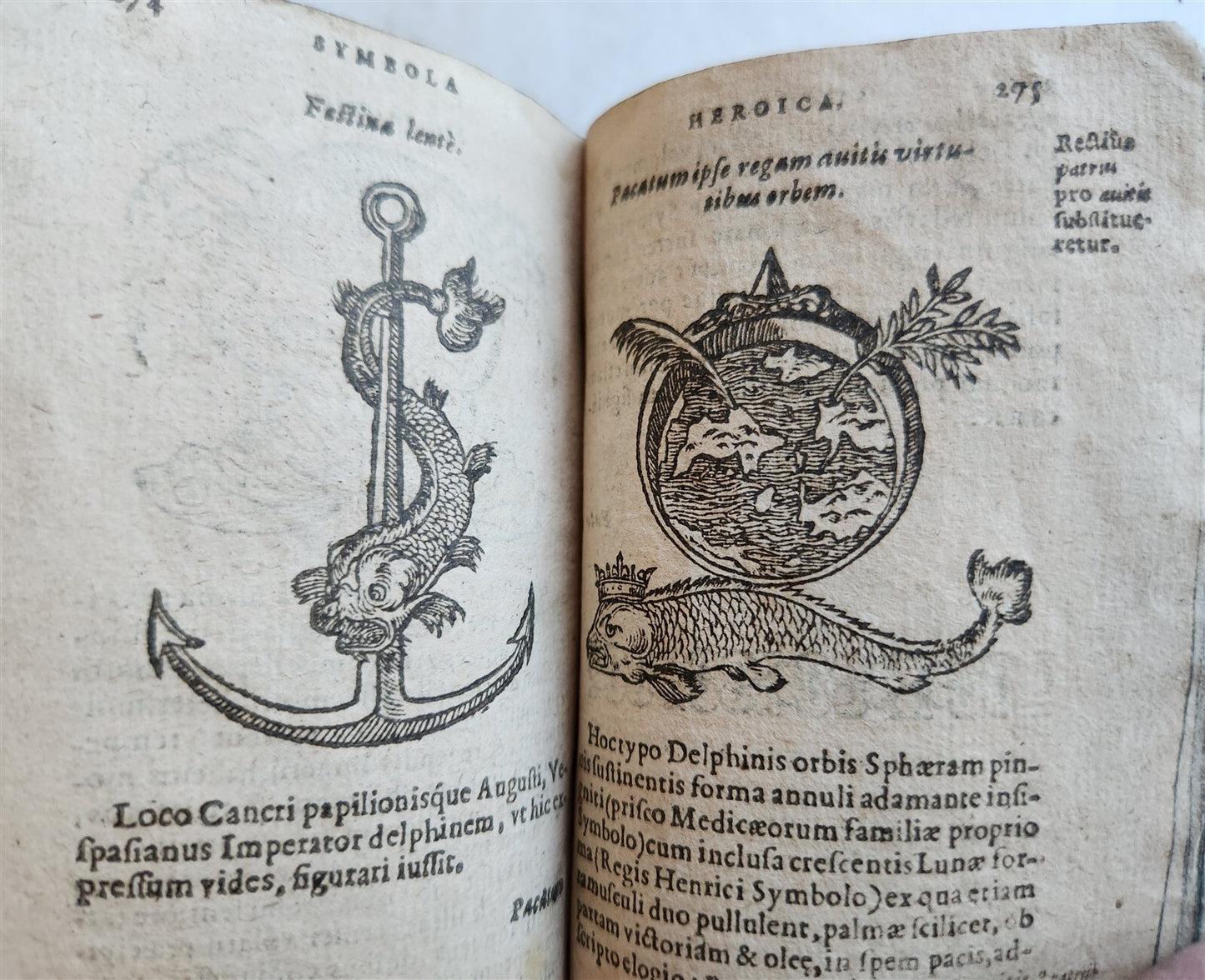 1596-1600 EMBLEMATA antique ILLUSTRATED w/ 270 WOODCUTS PLANTIN VELLUM BINDING