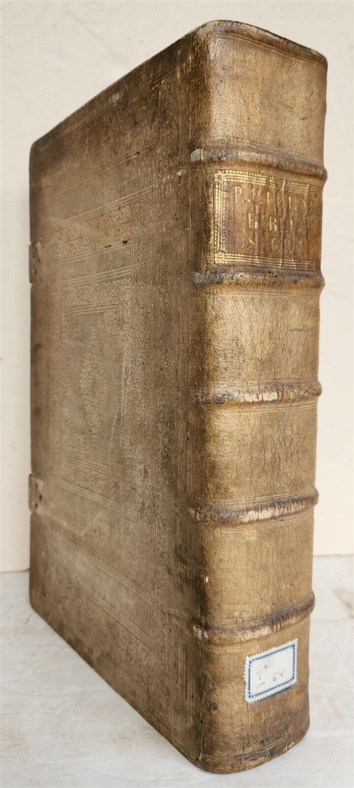 1749 BIBLE in GERMAN & LATIN antique HAND TOOLED PIGSKIN BOUND FOLIO