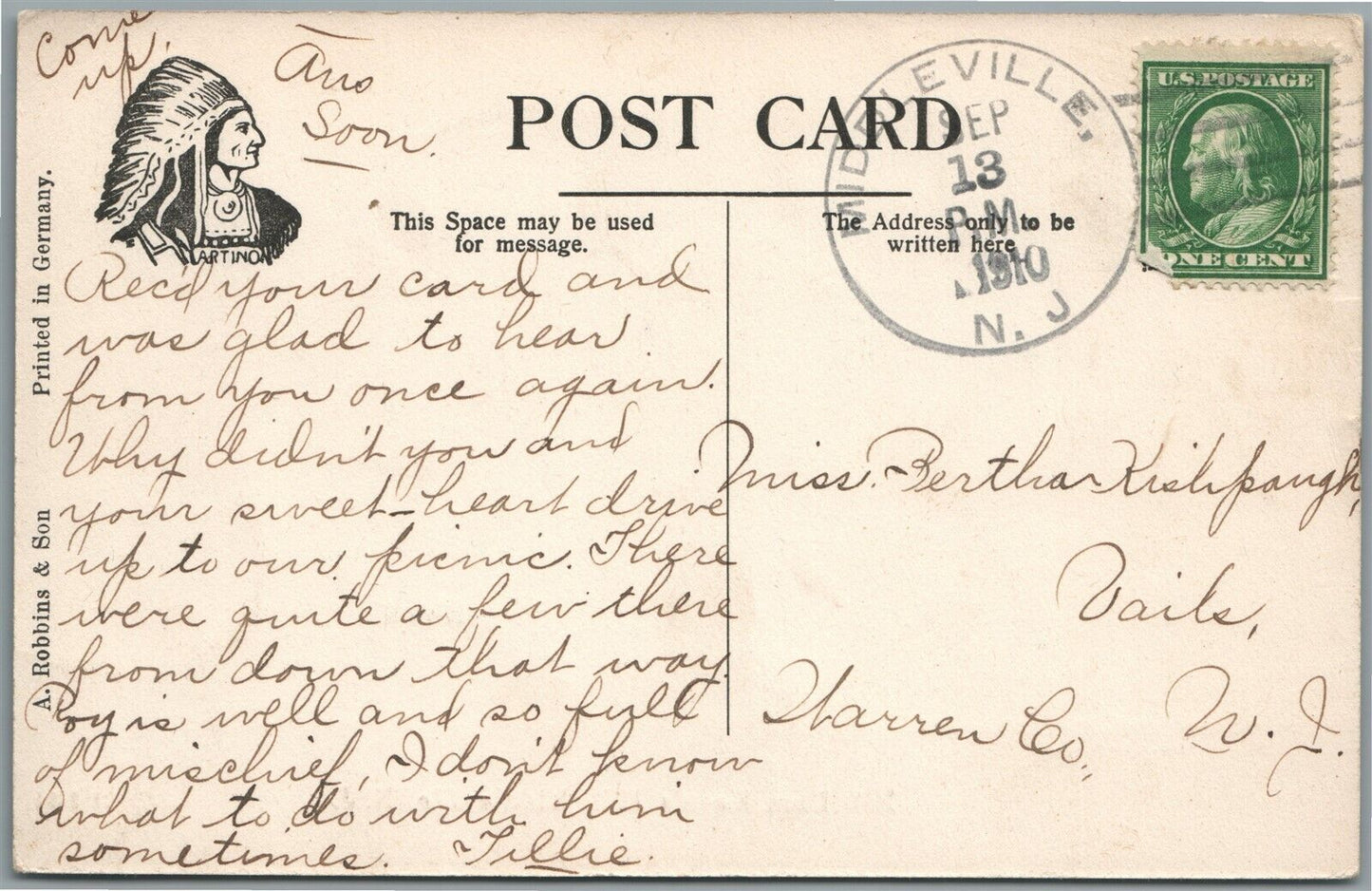 MIDDLEVILLE NJ KEEN'S MILL DAM ANTIQUE POSTCARD