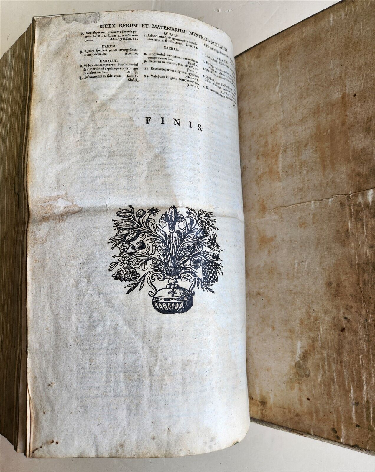 1737 BIBLE in GERMAN & LATIN antique MASSIVE FOLIO PIGSKIN BOUND 10 x 15"