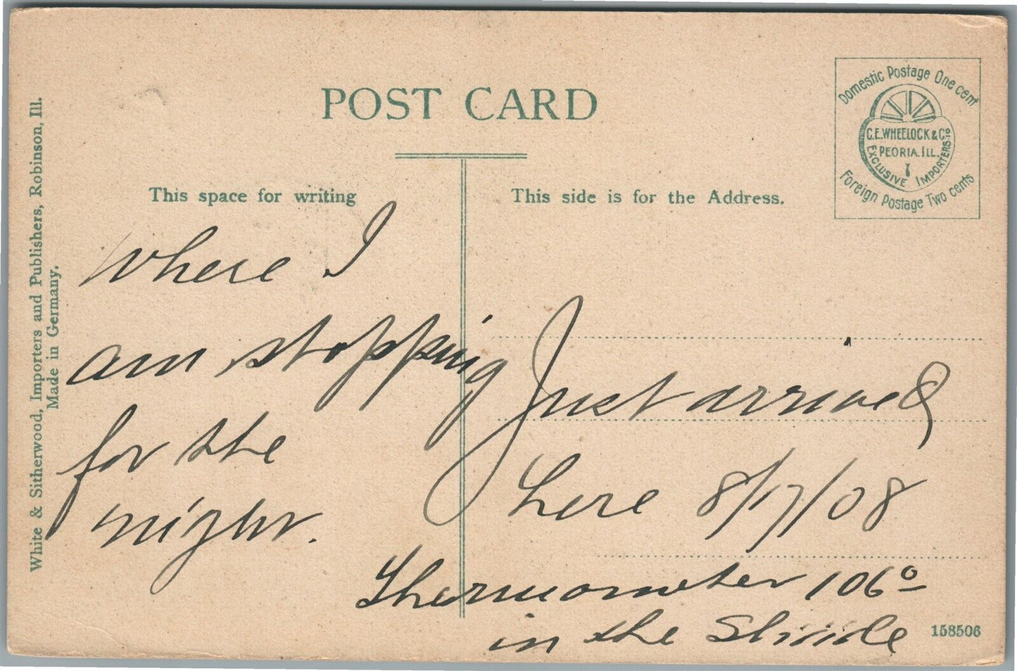 ROBINSON IL WOODSWORTH HOTEL ANTIQUE POSTCARD