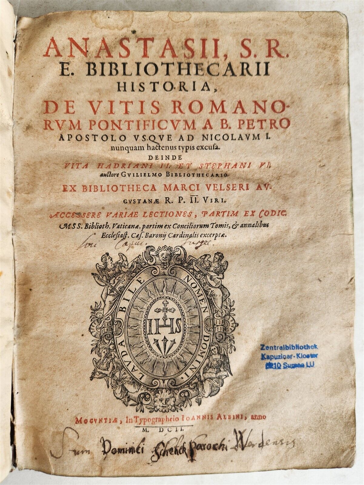 1602 HISTORY of POPES by Anastasius Bibliothecarius antique VELLUM